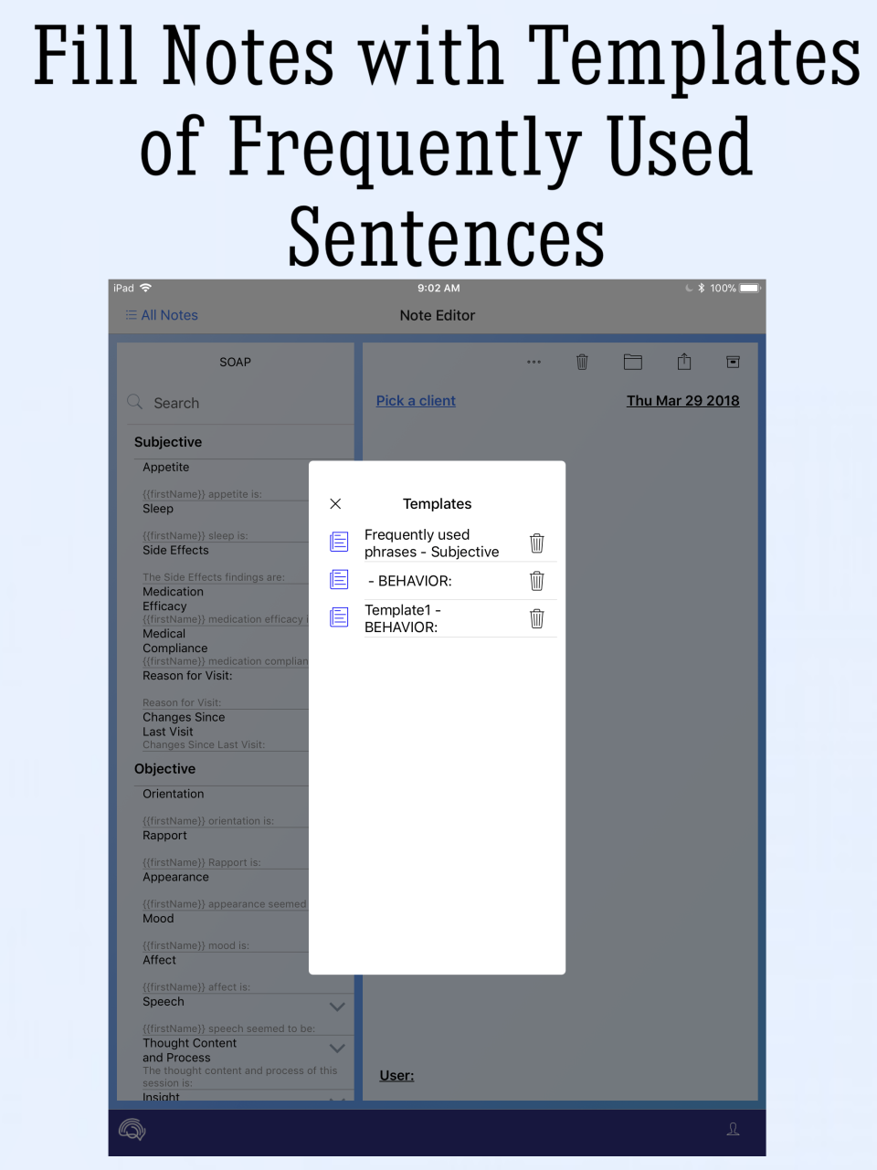 screenshot of Mimo Progress Note
